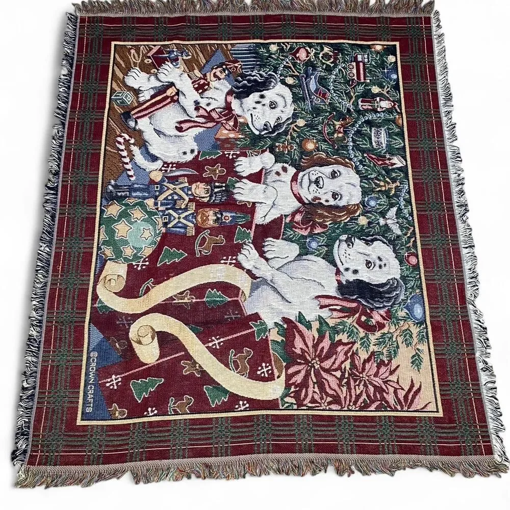 Vintage  Crown Crafts Dog Puppy Christmas holiday blanket
